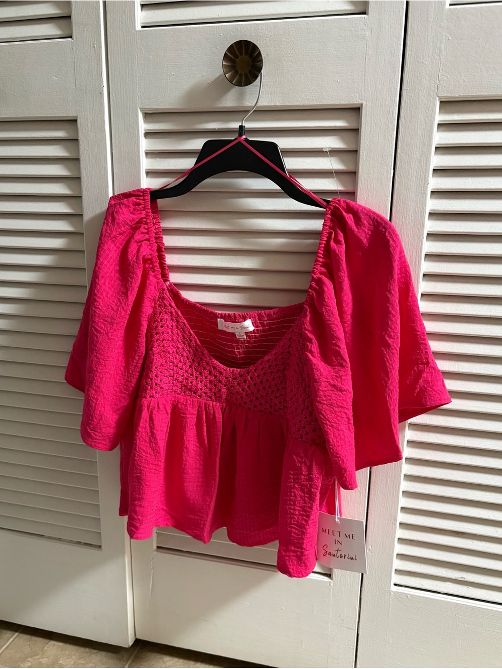 Meet me in Santorini Fuchsia Puff-Sleeve Smocked Top